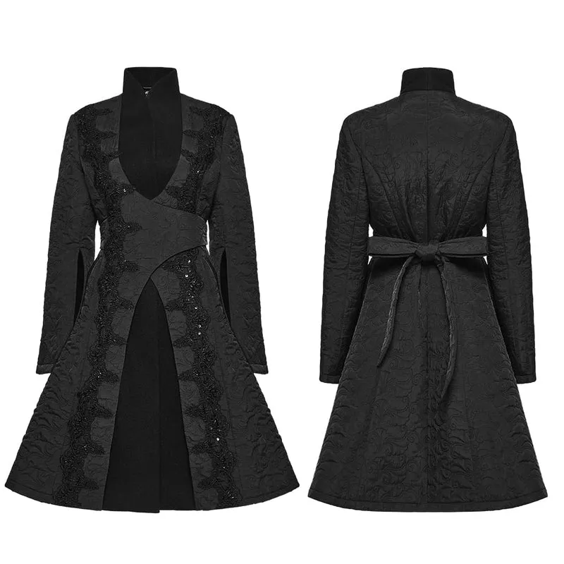Gothic-Damenjacke mit Stickerei, Stehkragen und asymmetrischem Schnitt