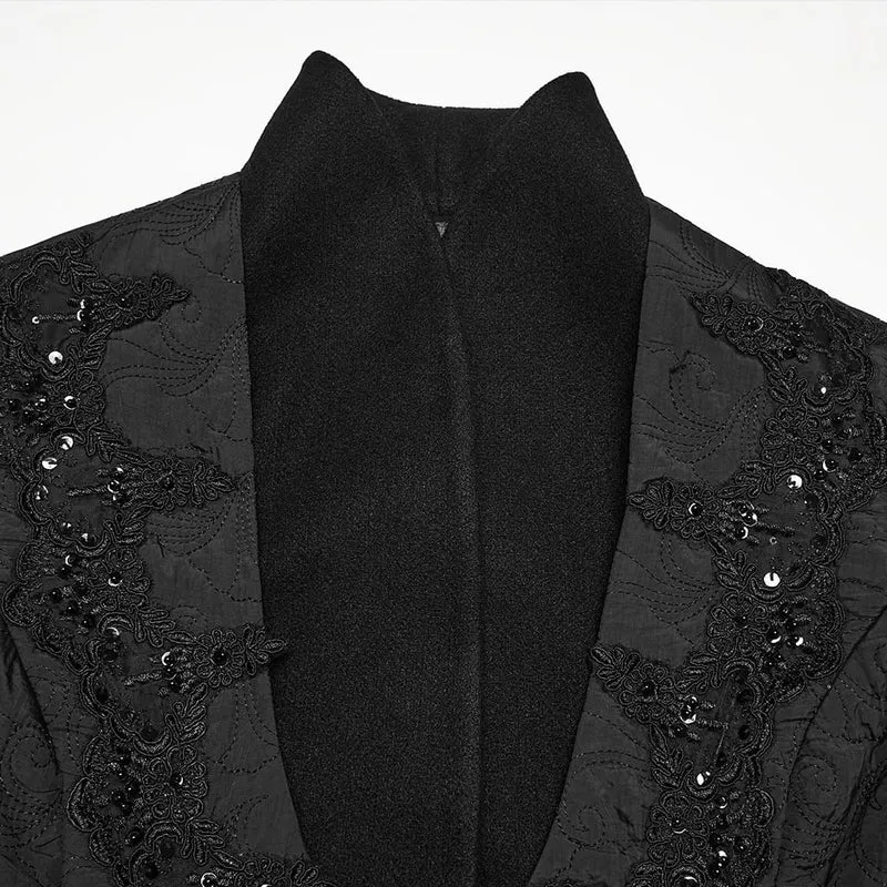 Gothic-Damenjacke mit Stickerei, Stehkragen und asymmetrischem Schnitt