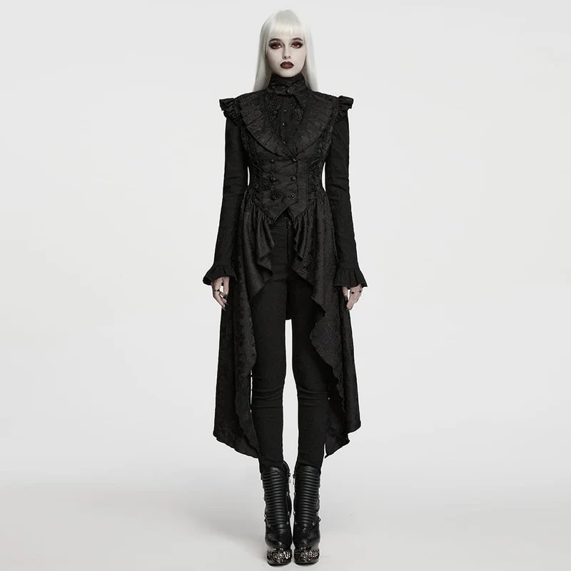 Gothic-Weste für Damen mit Schnürung, Cut-outs und unregelmäßigem Saum aus Jacquard