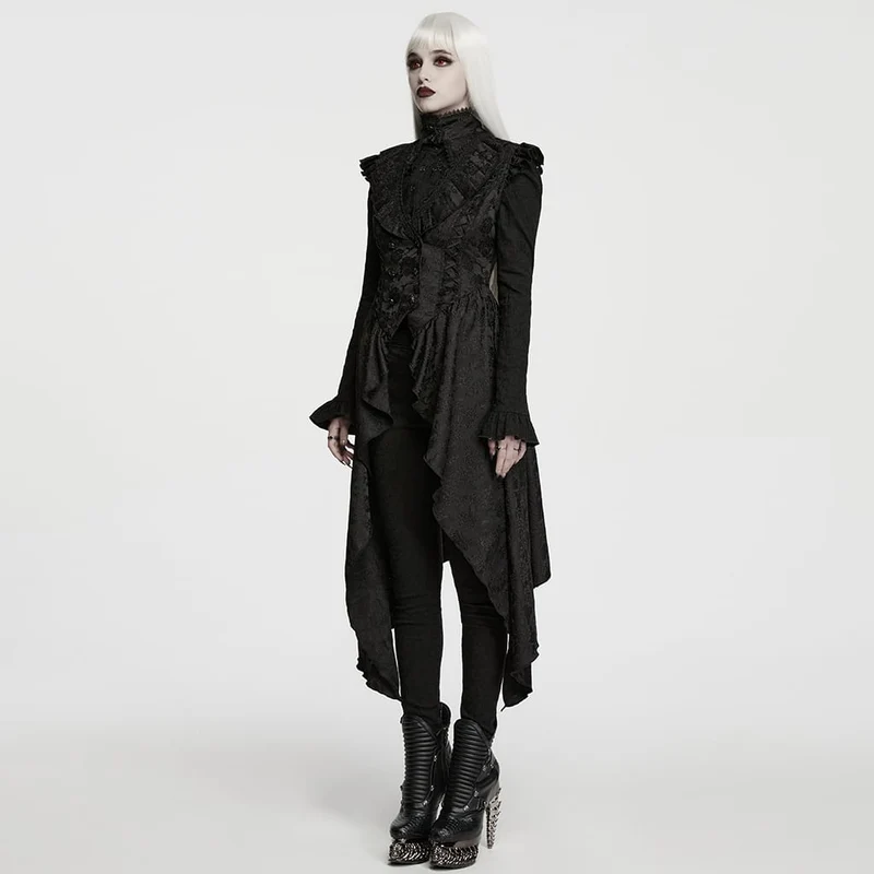 Gothic-Weste für Damen mit Schnürung, Cut-outs und unregelmäßigem Saum aus Jacquard