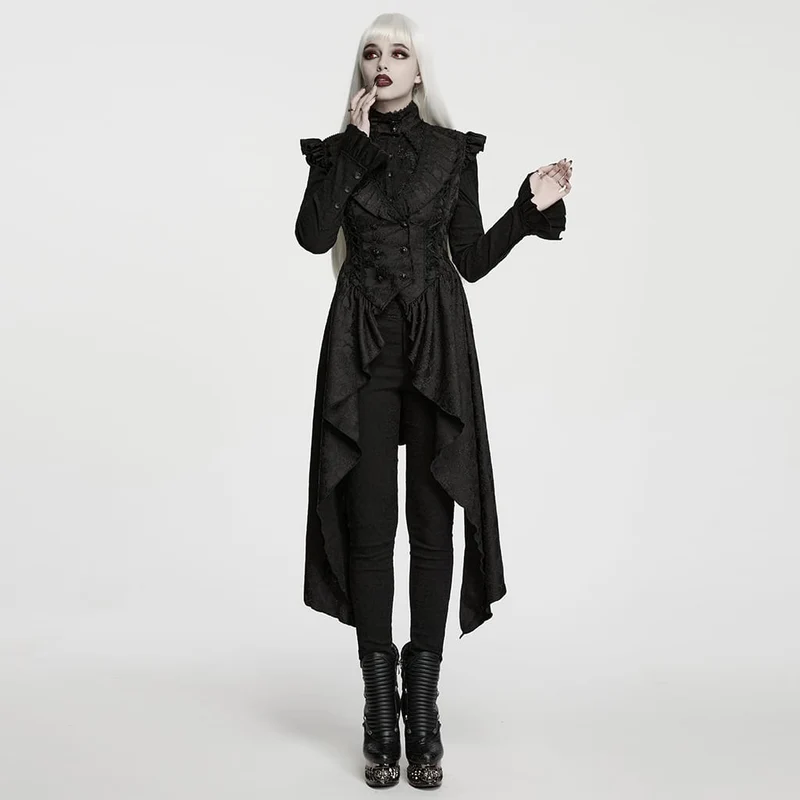Gothic-Weste für Damen mit Schnürung, Cut-outs und unregelmäßigem Saum aus Jacquard