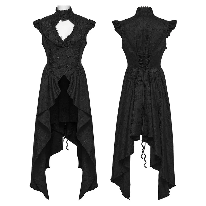 Gothic-Weste für Damen mit Schnürung, Cut-outs und unregelmäßigem Saum aus Jacquard