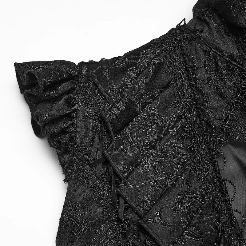 Gothic-Weste für Damen mit Schnürung, Cut-outs und unregelmäßigem Saum aus Jacquard