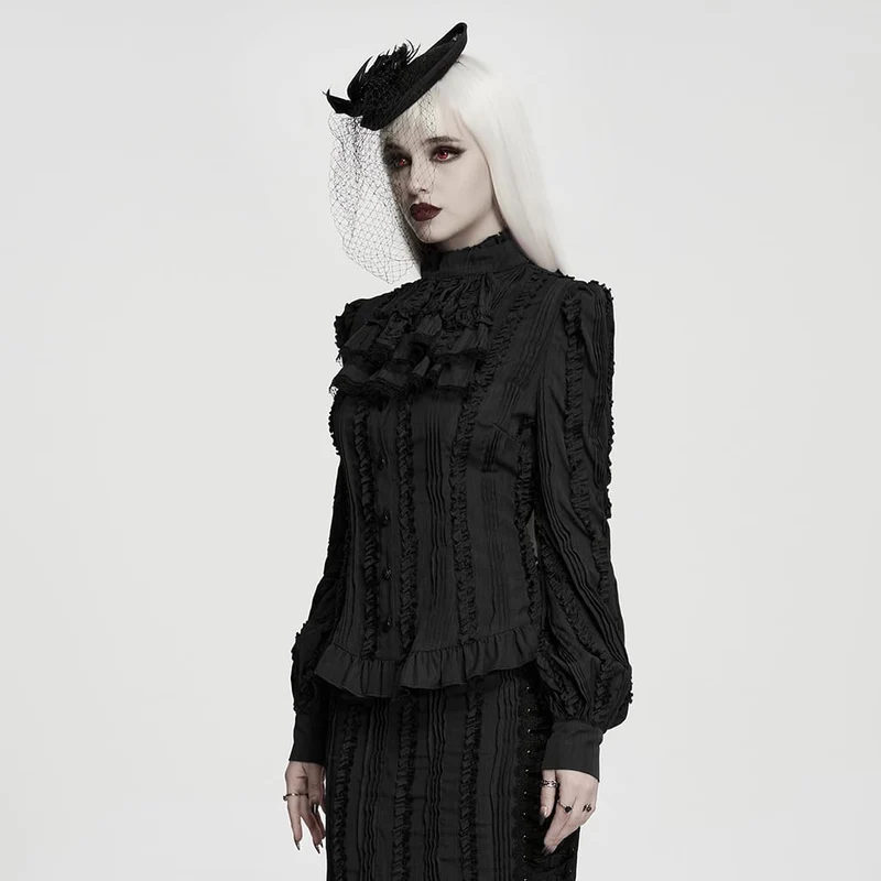 Gothic-Damenbluse mit Rüschen, Schnürung und abnehmbarem Kragen