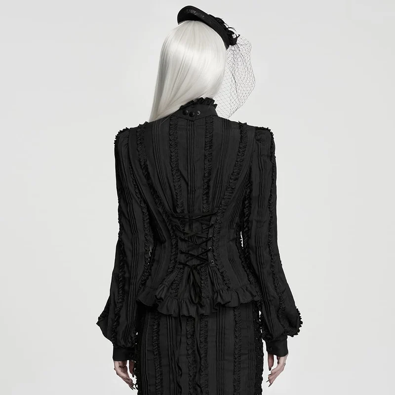 Gothic-Damenbluse mit Rüschen, Schnürung und abnehmbarem Kragen