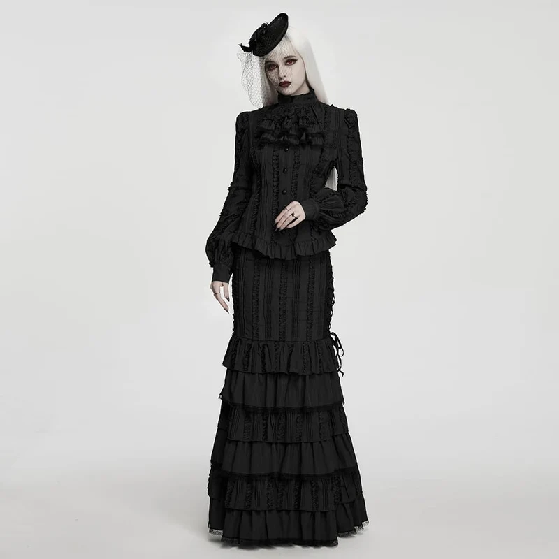 Gothic-Damenbluse mit Rüschen, Schnürung und abnehmbarem Kragen