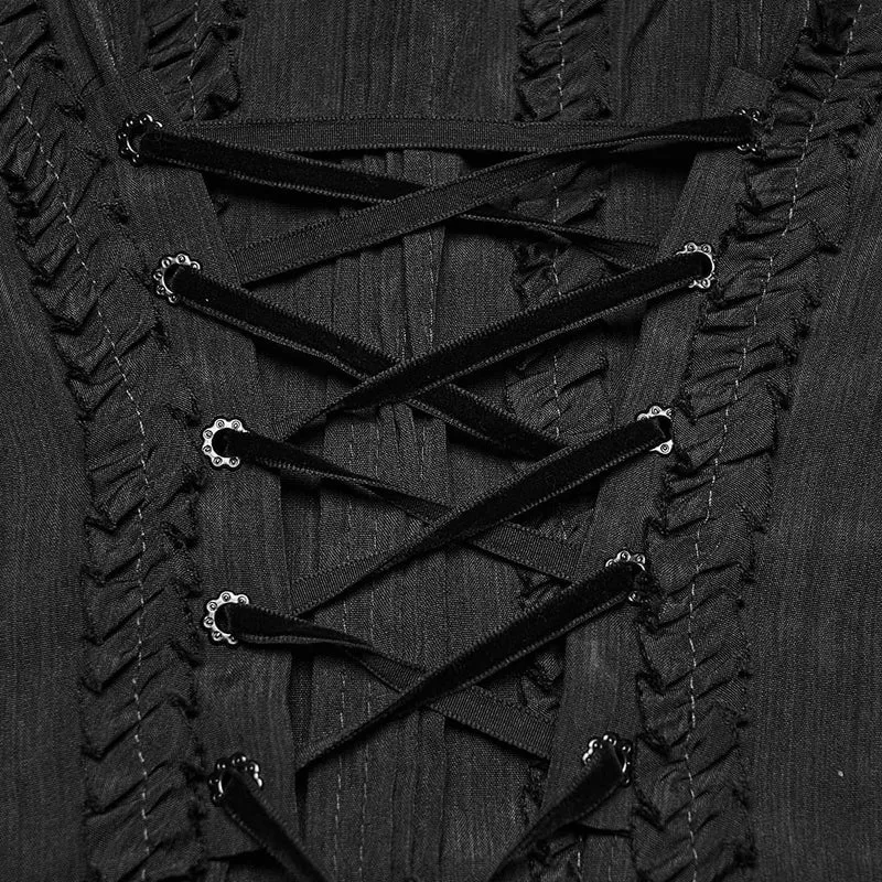 Gothic-Damenbluse mit Rüschen, Schnürung und abnehmbarem Kragen