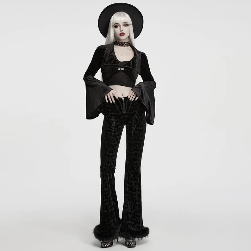 Gothic-Kurzjacke aus Samt für Damen mit Fledermauskragen und ausgestellten Ärmeln