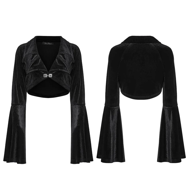 Gothic-Kurzjacke aus Samt für Damen mit Fledermauskragen und ausgestellten Ärmeln