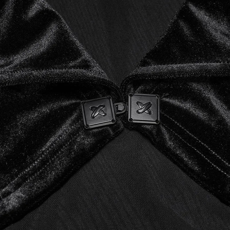 Gothic-Kurzjacke aus Samt für Damen mit Fledermauskragen und ausgestellten Ärmeln
