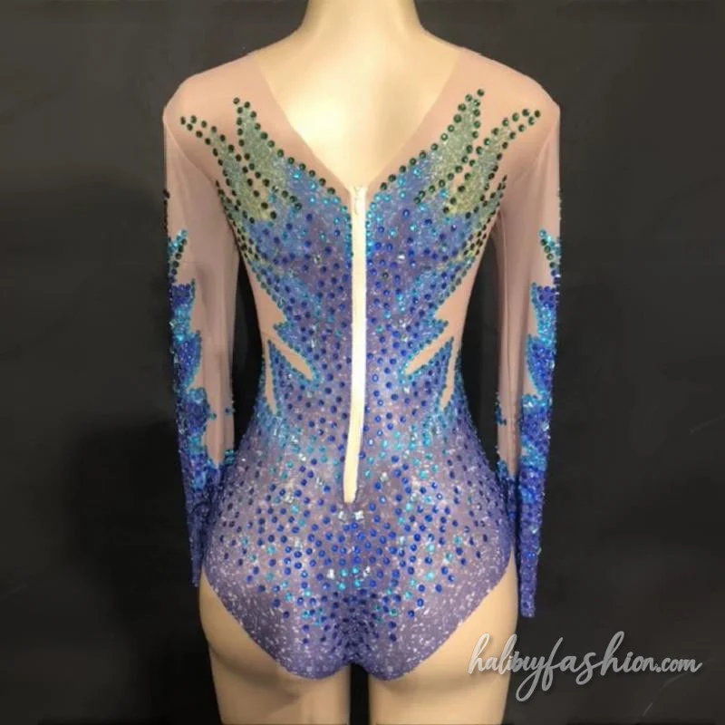 Long sleeve beaded crewneck contrast romper
