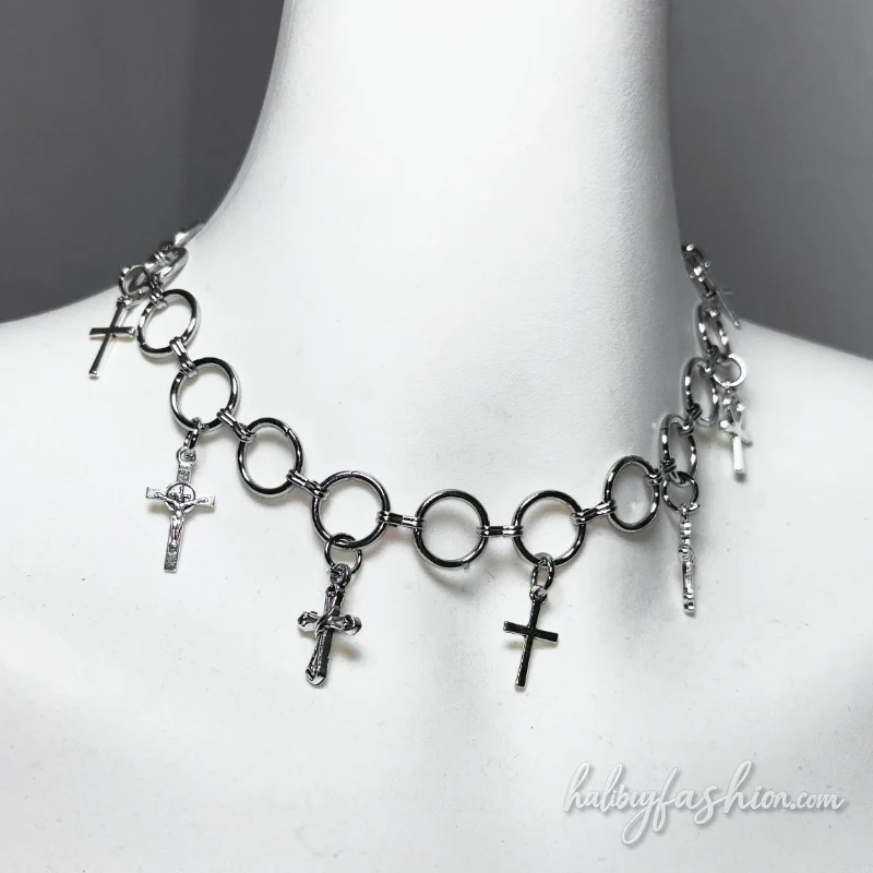 Metal chain halter hollow out cross applique top
