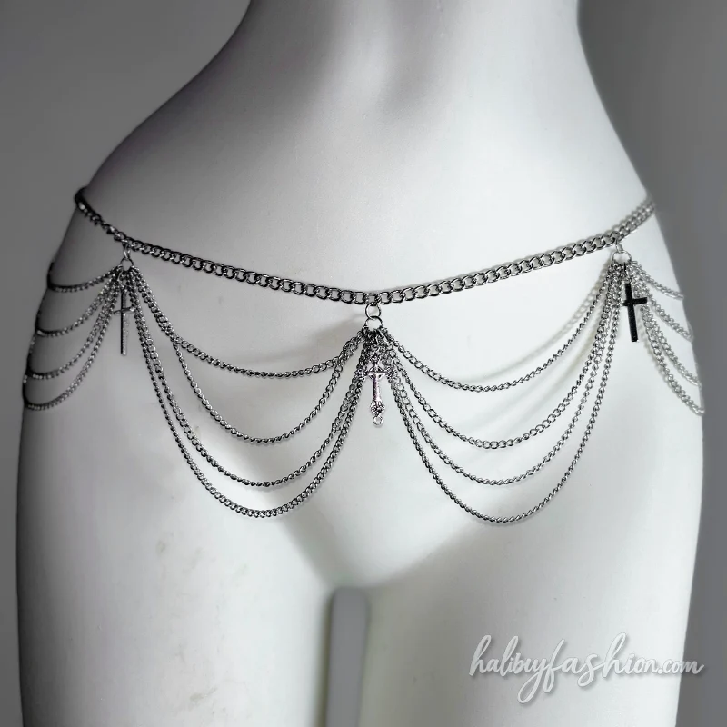 Metal chain halter hollow out cross applique top