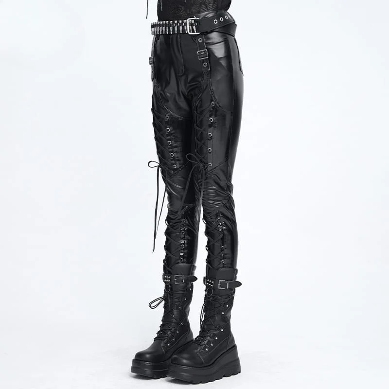 Punk-Leggings für Damen mit Schnürung und Schnallenriemen