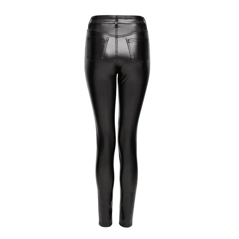 Punk-Leggings für Damen mit Schnürung und Schnallenriemen
