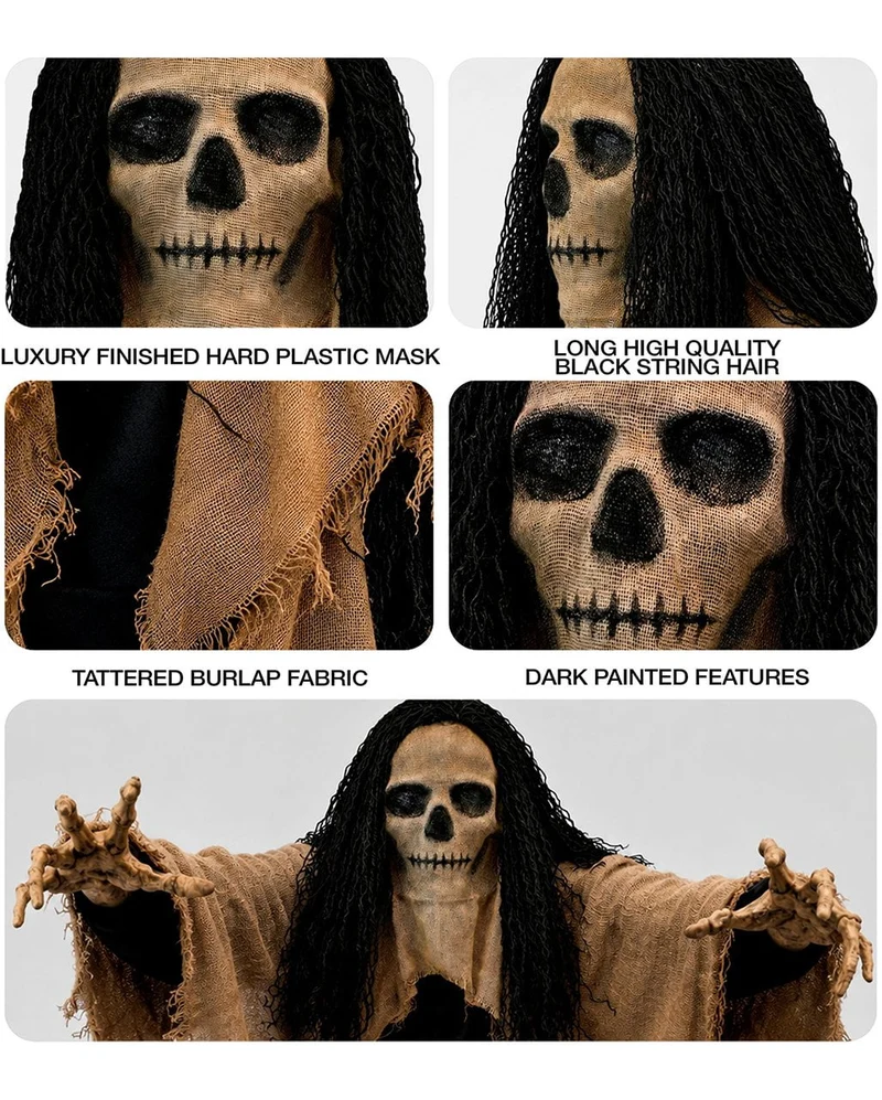 Totenkopf Jute Maske mit Kapuze & Haaren