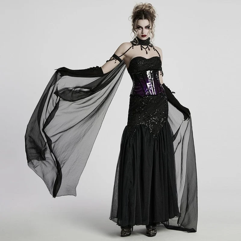 Gothic-Umhang mit Perlenbesatz für Damen, abnehmbar, Schwarz
