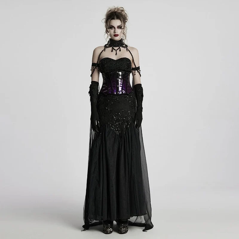 Gothic-Umhang mit Perlenbesatz für Damen, abnehmbar, Schwarz
