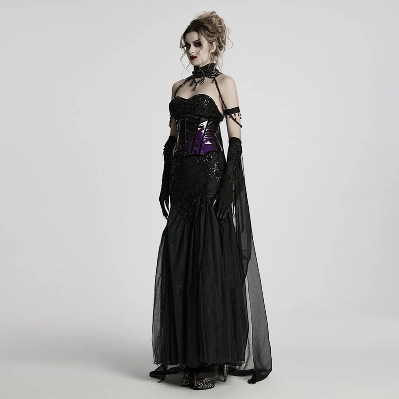 Gothic-Umhang mit Perlenbesatz für Damen, abnehmbar, Schwarz