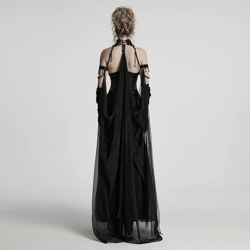 Gothic-Umhang mit Perlenbesatz für Damen, abnehmbar, Schwarz