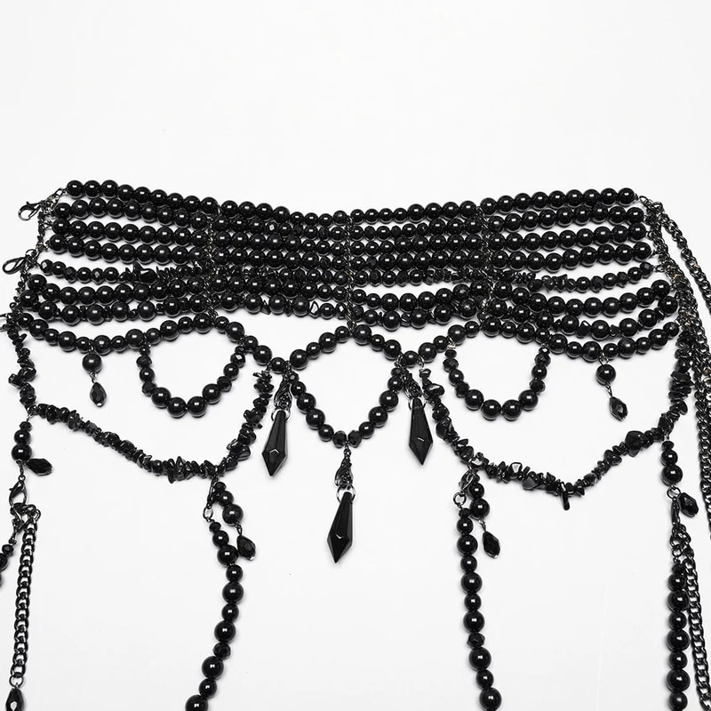 Gothic-Umhang mit Perlenbesatz für Damen, abnehmbar, Schwarz