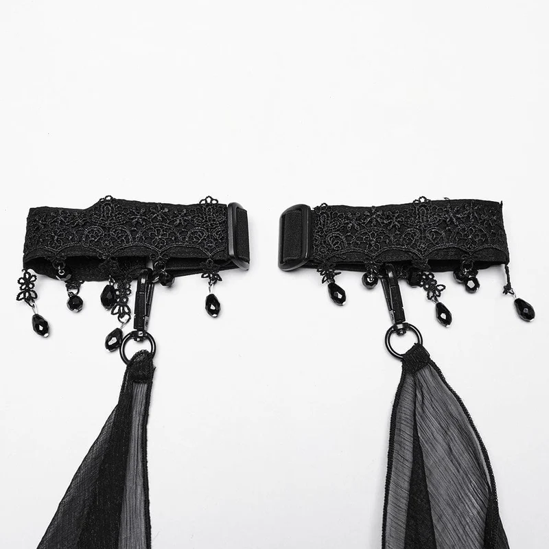Gothic-Umhang mit Perlenbesatz für Damen, abnehmbar, Schwarz