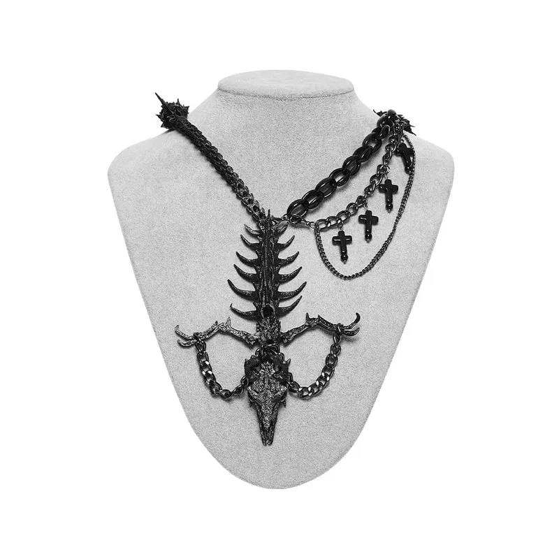 Punk-Halskette mit Drachenknochen-Kreuz für Damen