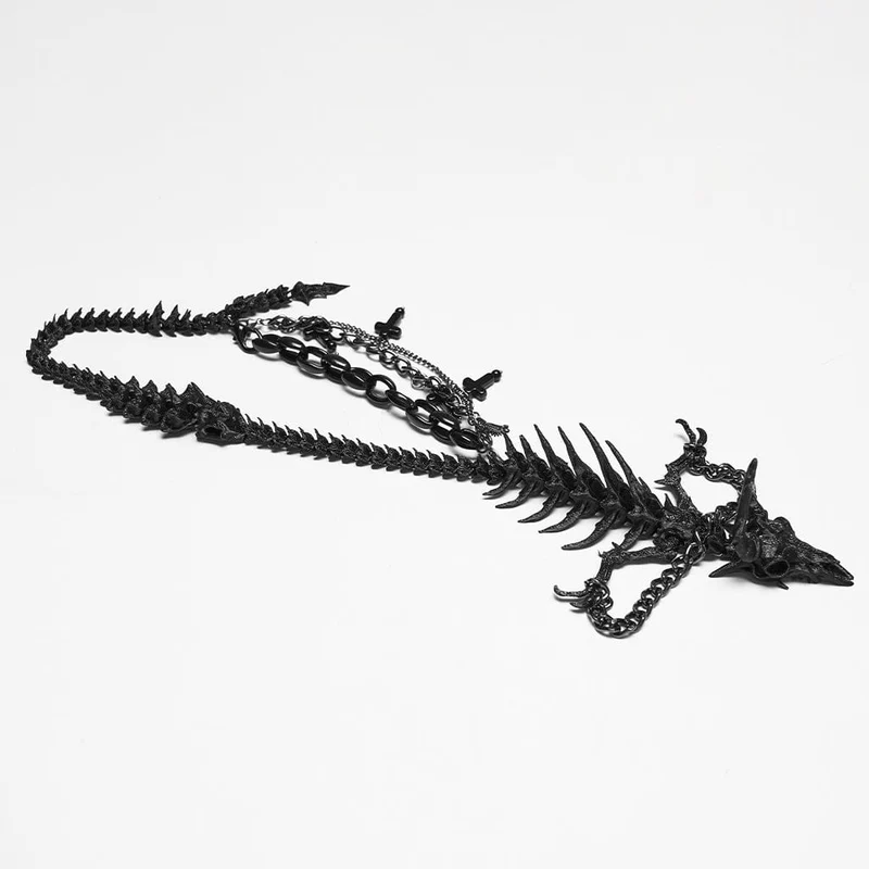 Punk-Halskette mit Drachenknochen-Kreuz für Damen