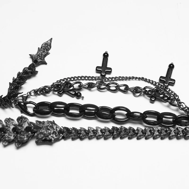 Punk-Halskette mit Drachenknochen-Kreuz für Damen