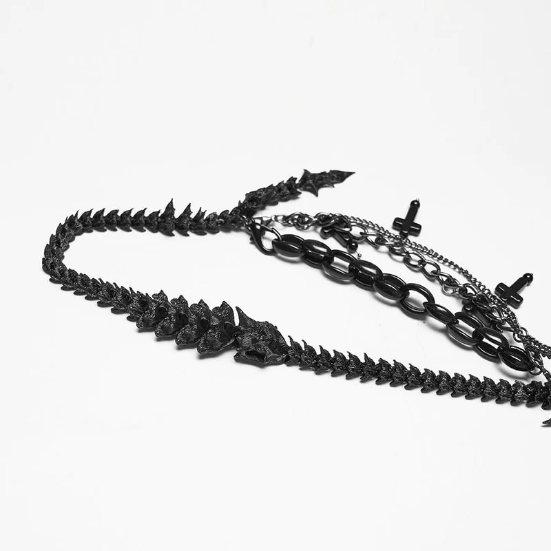 Punk-Halskette mit Drachenknochen-Kreuz für Damen