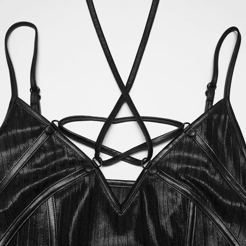 Schwarzes Punk-Slipkleid mit Pentagramm und Seitenschlitz für Damen
