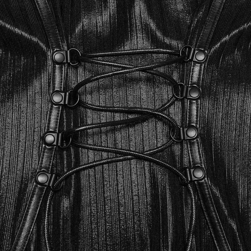 Schwarzes Punk-Slipkleid mit Pentagramm und Seitenschlitz für Damen