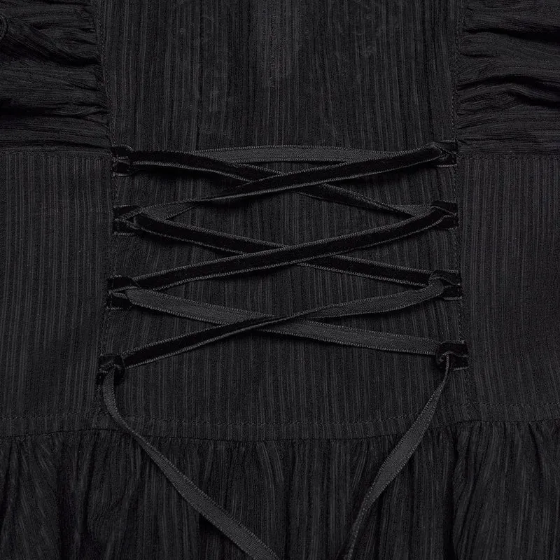 Gothic-Maxikleid für Damen mit Rosenmuster, tiefem Ausschnitt, Rüschen und ärmellosem Design, Abschlusskleid
