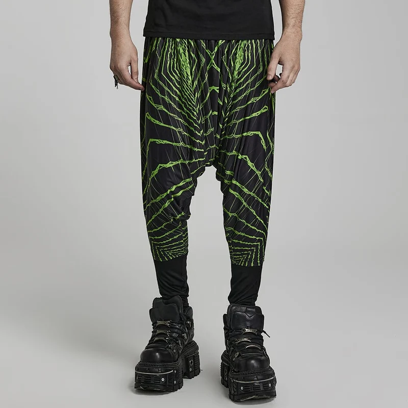 Punk Halo bedruckte Herren-Sagging-Hose, schwarz-grün