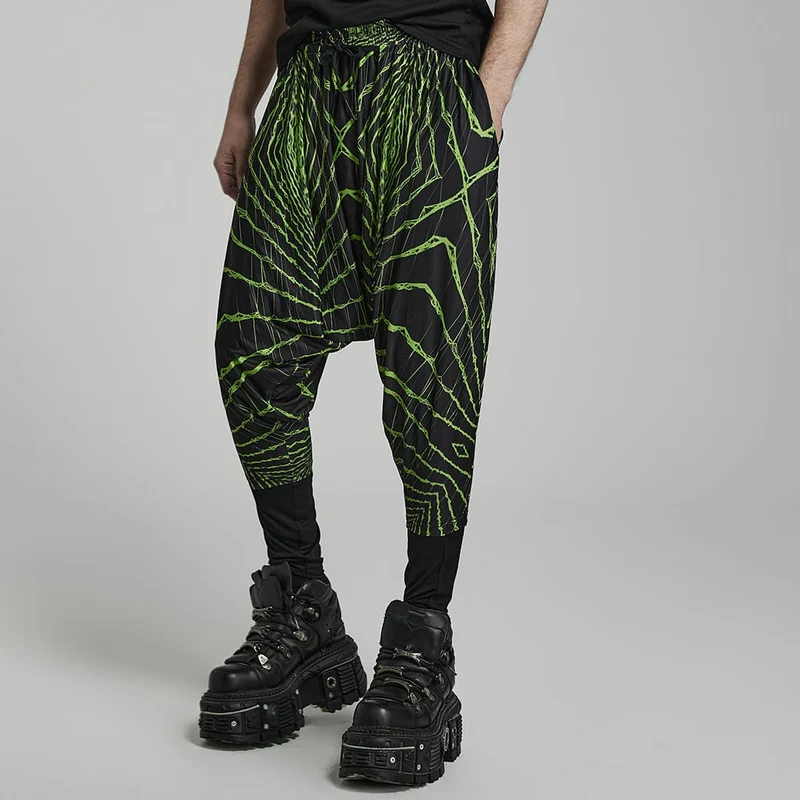Punk Halo bedruckte Herren-Sagging-Hose, schwarz-grün