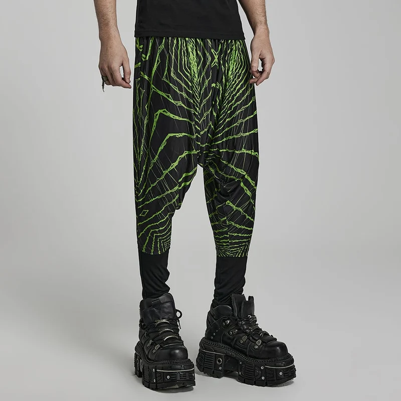 Punk Halo bedruckte Herren-Sagging-Hose, schwarz-grün