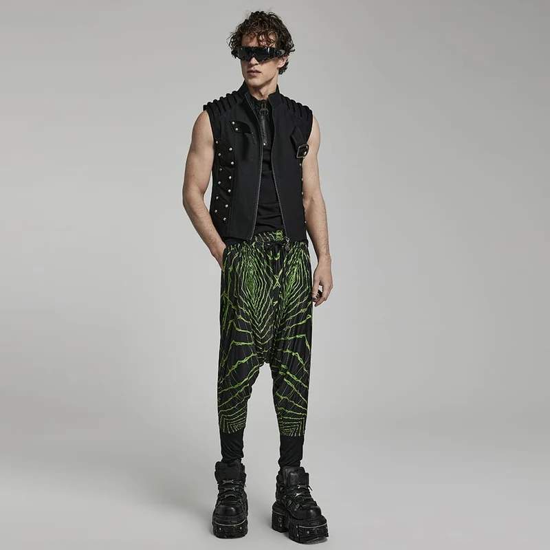 Punk Halo bedruckte Herren-Sagging-Hose, schwarz-grün