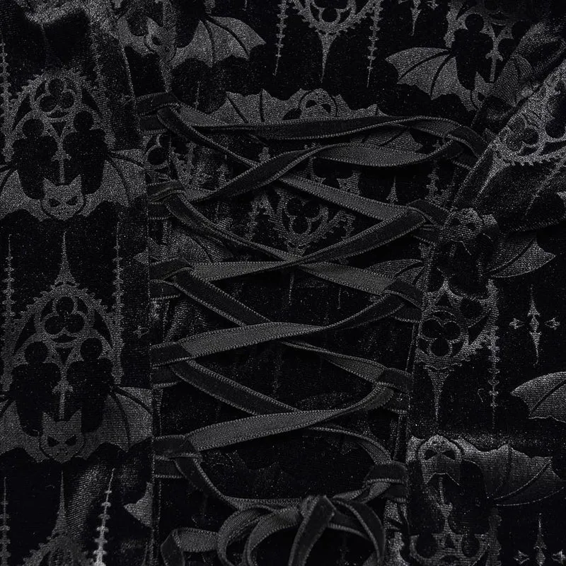 Gothic-Damen-Fledermaus-Jacquard-Oberteil mit Kunstpelzbesatz und langen Ärmeln