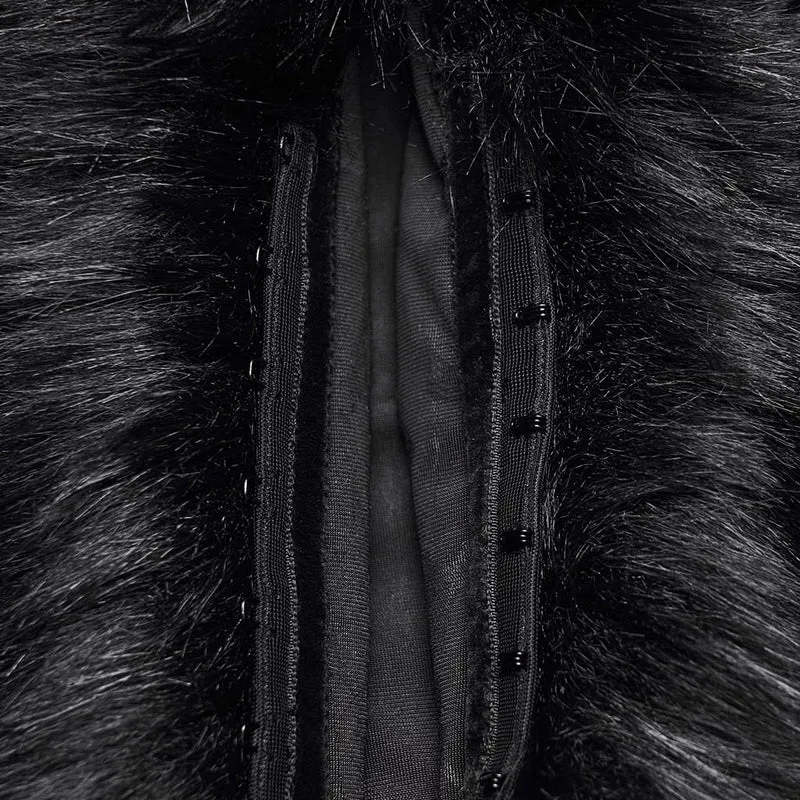 Gothic-Damen-Fledermaus-Jacquard-Oberteil mit Kunstpelzbesatz und langen Ärmeln