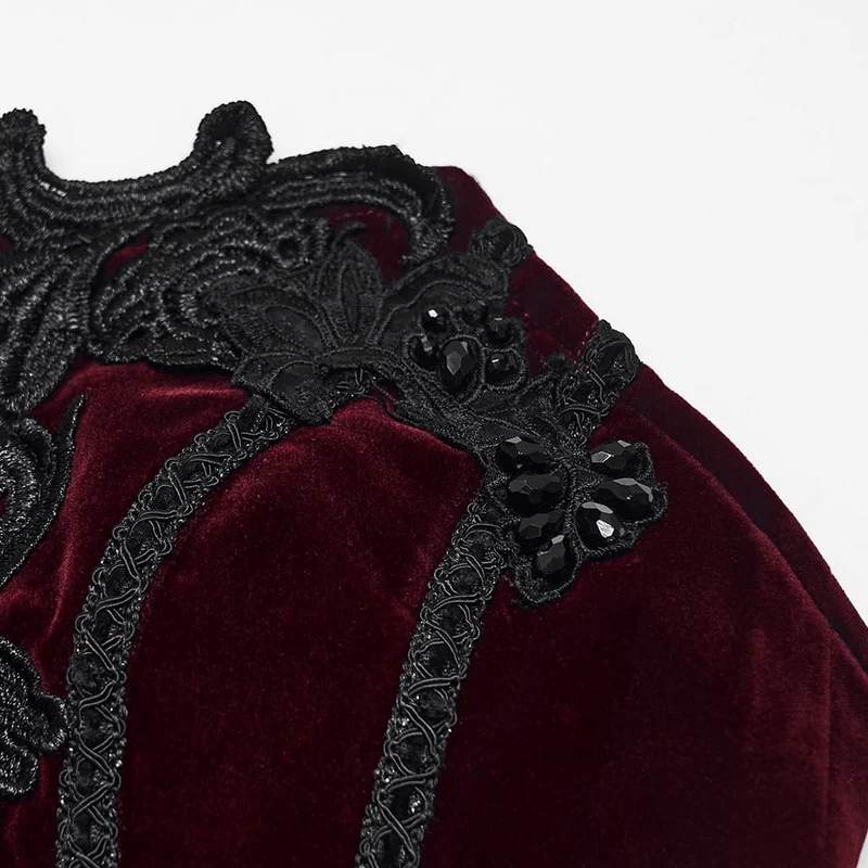 Rotes Gothic-Korsett für Damen mit unregelmäßigen Applikationen und Schnürung über der Brust