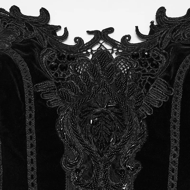 Schwarzes Gothic-Korsett für Damen mit unregelmäßigen Applikationen und Schnürung über der Brust