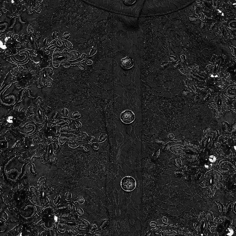 Gothic-Damenbluse mit Schnürung, Rüschen und Jacquardmuster, langärmlig