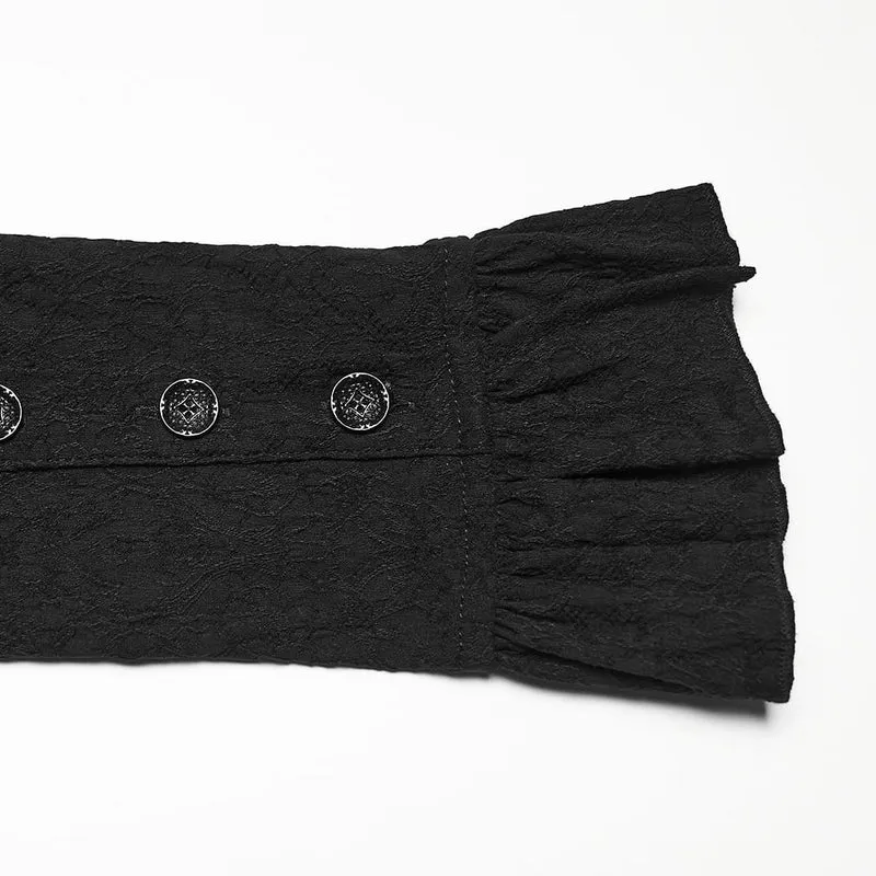 Gothic-Damenbluse mit Schnürung, Rüschen und Jacquardmuster, langärmlig