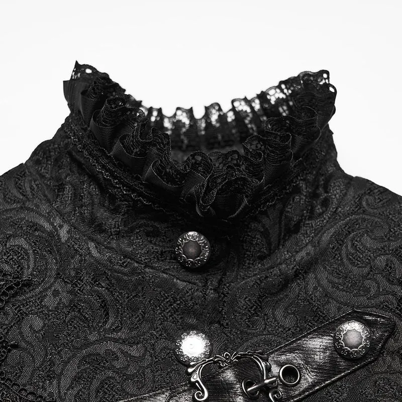 Gothic-Jacke für Damen mit asymmetrischem Schnallenriemen und Jacquard-Muster, langen Ärmeln