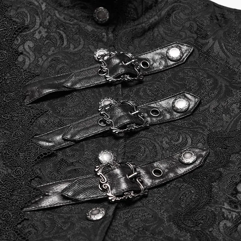 Gothic-Jacke für Damen mit asymmetrischem Schnallenriemen und Jacquard-Muster, langen Ärmeln