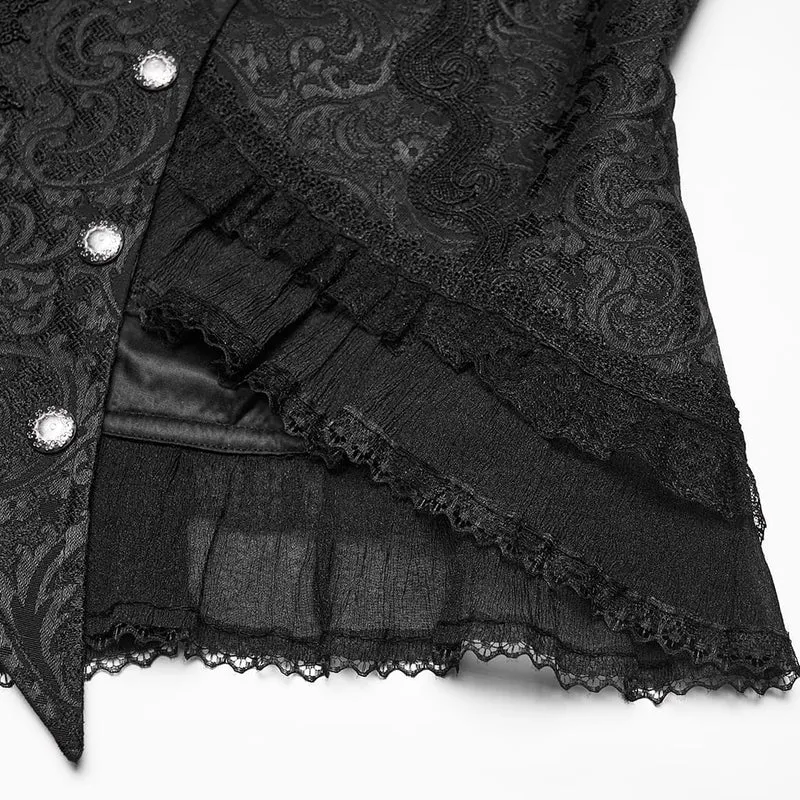 Gothic-Jacke für Damen mit asymmetrischem Schnallenriemen und Jacquard-Muster, langen Ärmeln