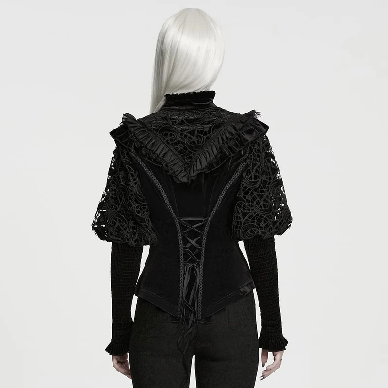Gothic-Langarmshirt für Damen mit Schnürung und Rüschenbesatz