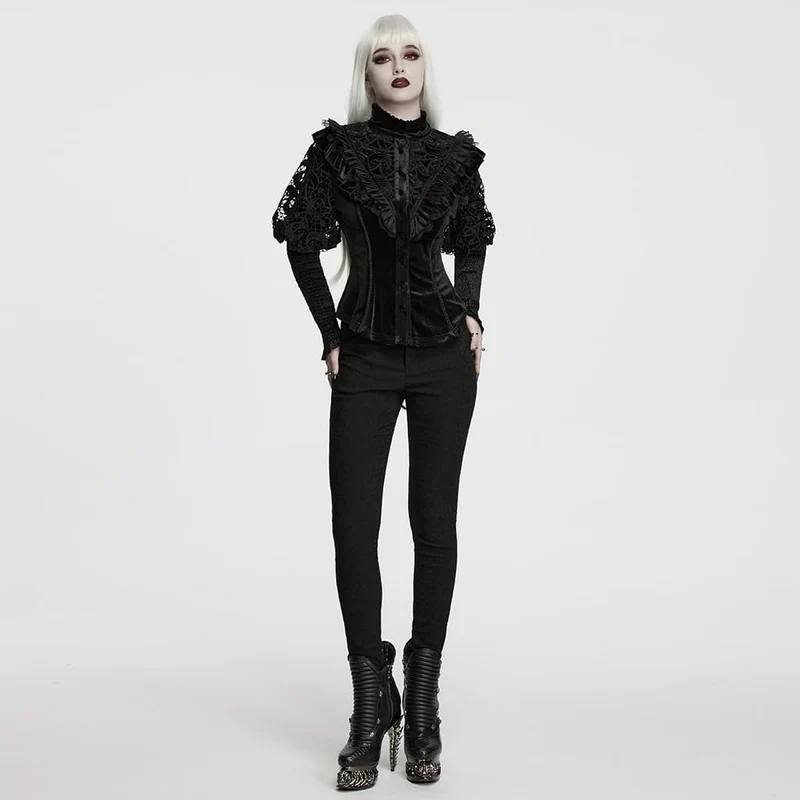 Gothic-Langarmshirt für Damen mit Schnürung und Rüschenbesatz