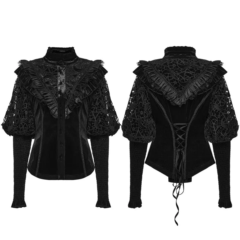 Gothic-Langarmshirt für Damen mit Schnürung und Rüschenbesatz