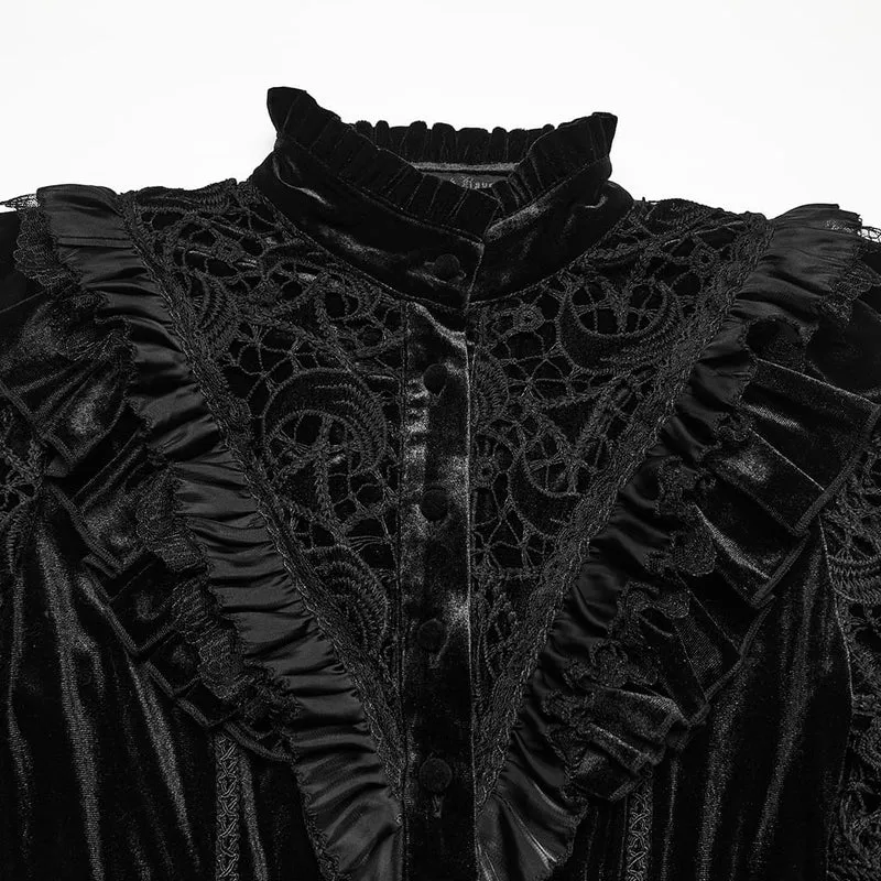 Gothic-Langarmshirt für Damen mit Schnürung und Rüschenbesatz